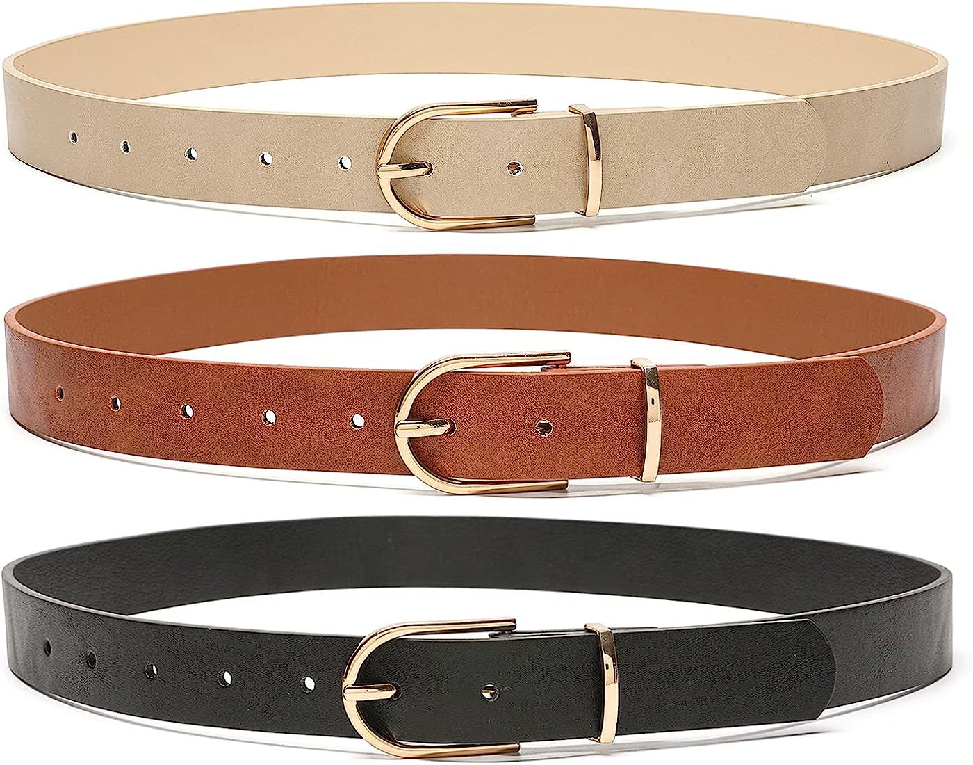 3 Pack Women's Faux Leather Waist Belt for Jeans Dress Black White Brown | Amazon (US)