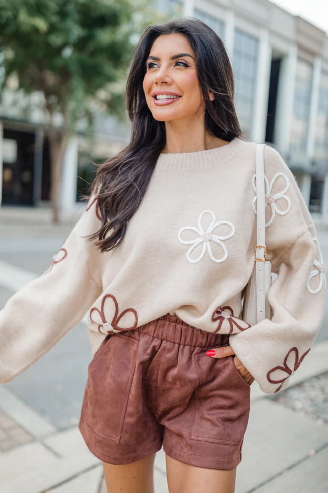 Would've Been The One Brown Flower Embroidered Sweater | Pink Lily