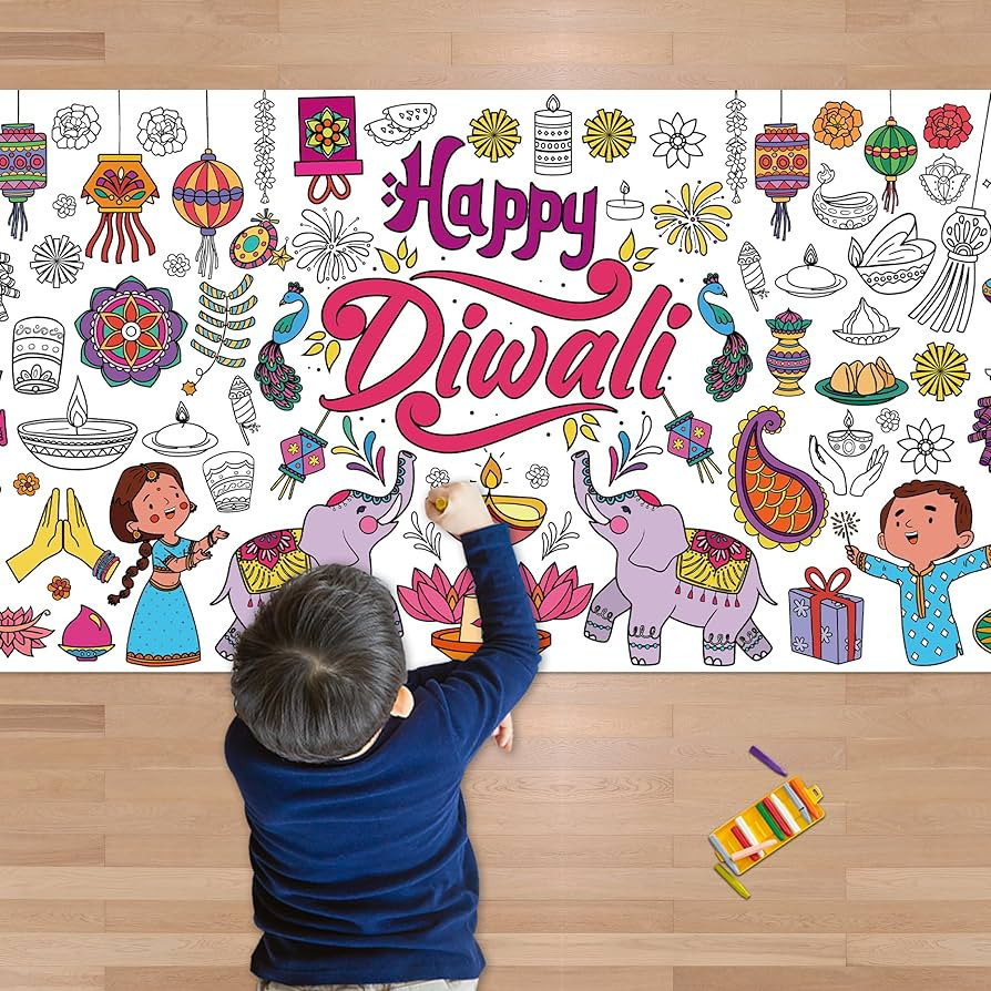 OHOME Diwali Giant Coloring Poster/Tablecloth - Diwali Decorations for Home - 30 x 72 Inches Jumb... | Amazon (US)