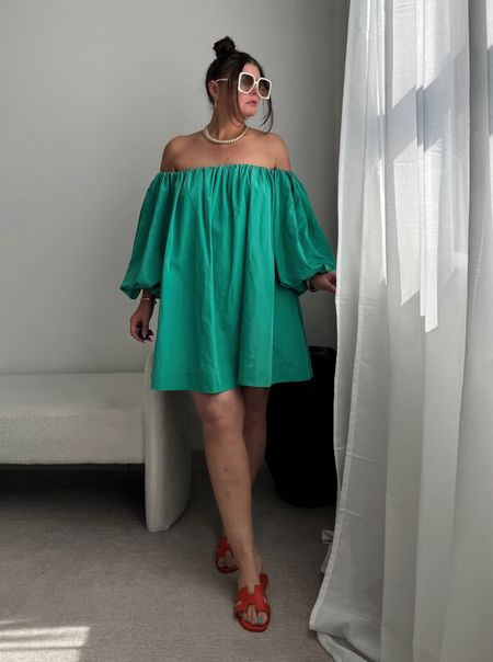 Summer dress 
Off the shoulder dress
Size medium 
Other color options 
Sandals

#LTKSeasonal #LTKShoeCrush