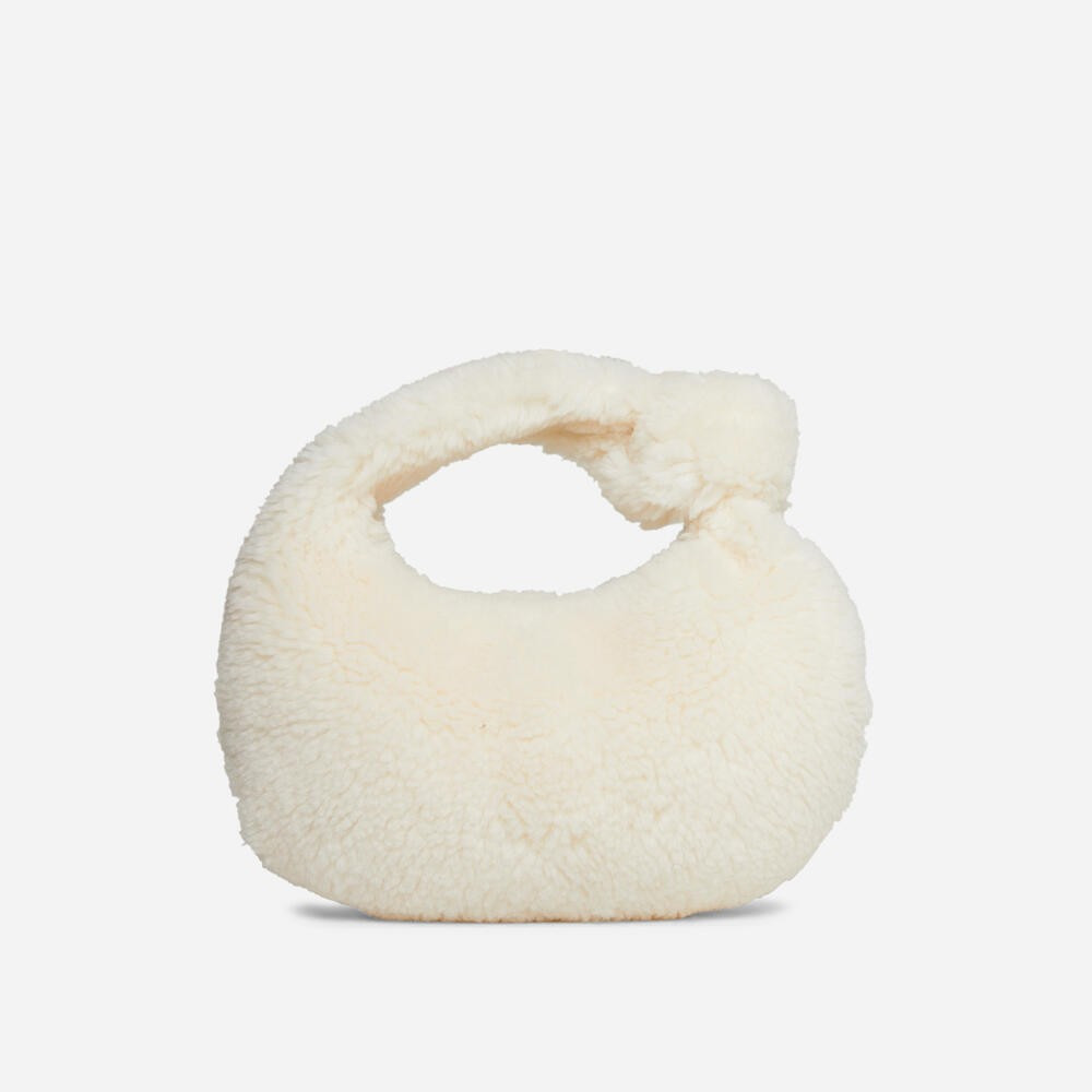 Vega Knotted Strap Grab Bag In Cream Nude Faux Fur | EGO Shoes (US & Canada)