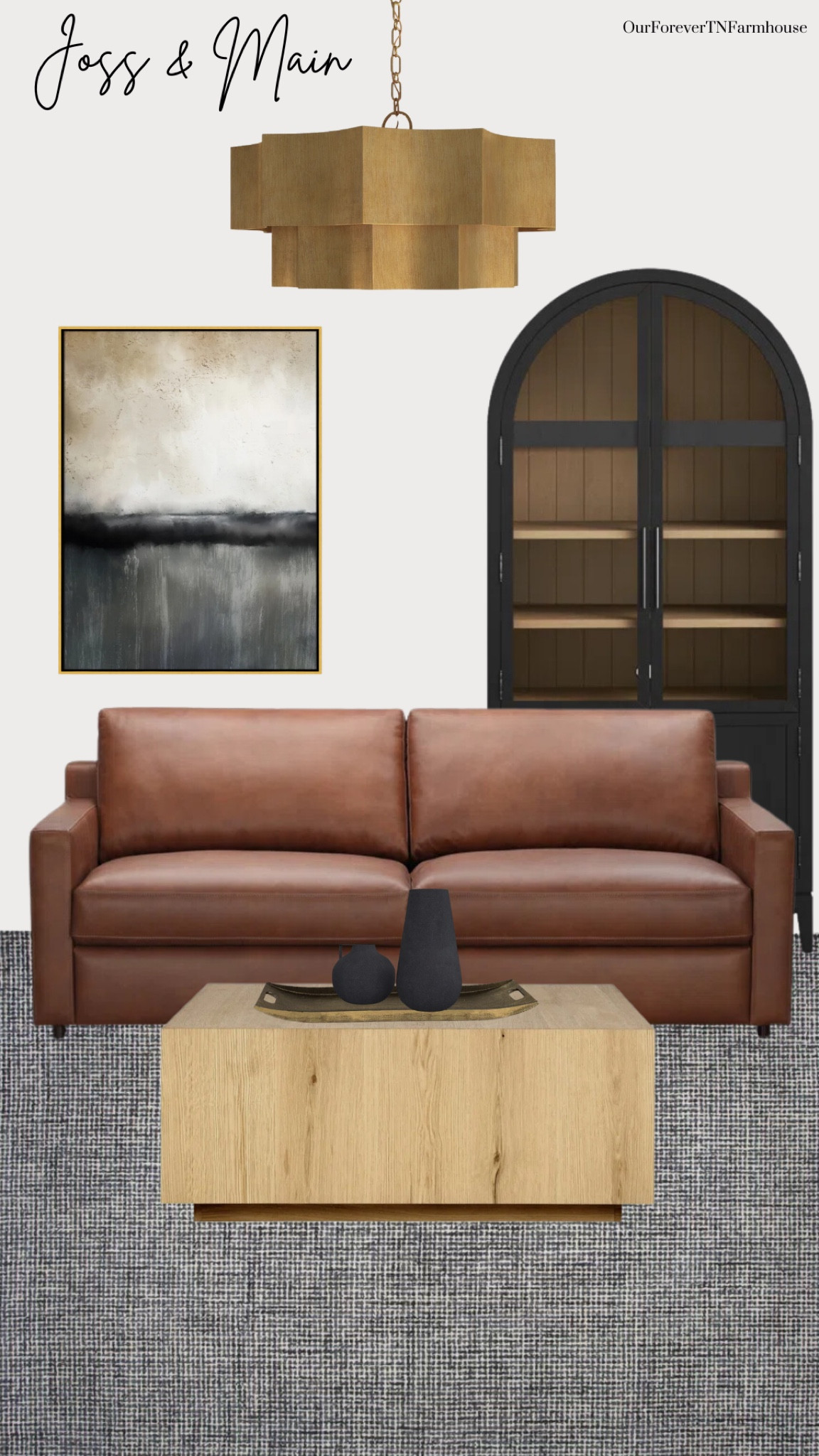 Joss & Main living room, inspiration. Couches, coffee, table area, rug, chandelier, cabinets.

#LTKhome