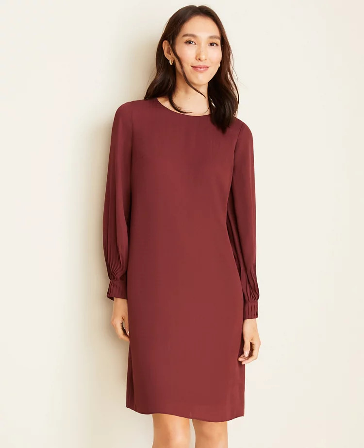 Houndstooth Lantern Sleeve Shift Dress | Ann Taylor (US)