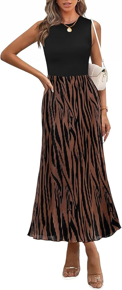 PRETTYGARDEN Women's 2025 Summer Graphic Print A Line Pleated Work Midi Dresses for Women Casual ... | Amazon (US)