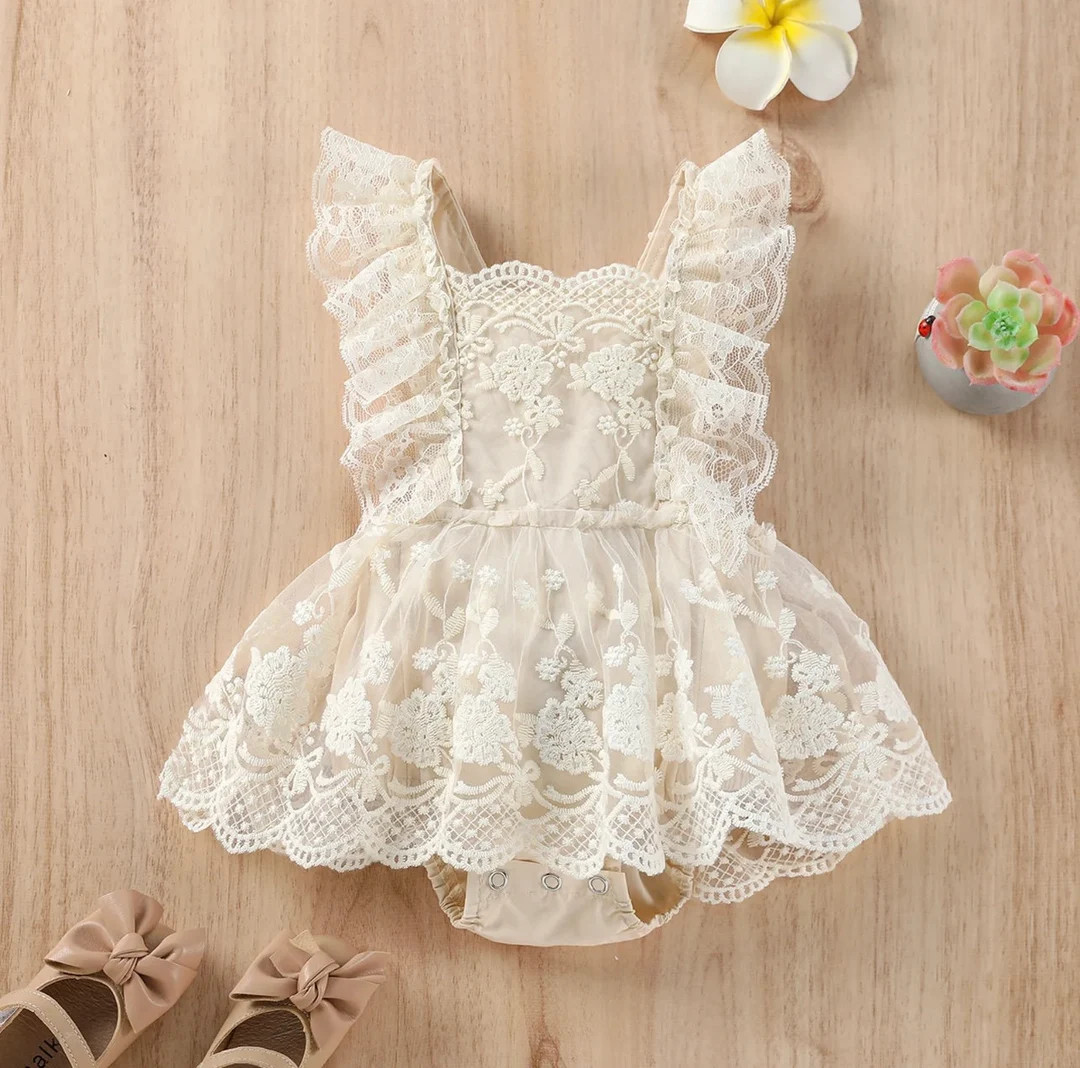 1st Birthday Dress / Lace Dress /Romper dress/ Little girls birthday dress/ Special occasion beig... | Etsy (US)