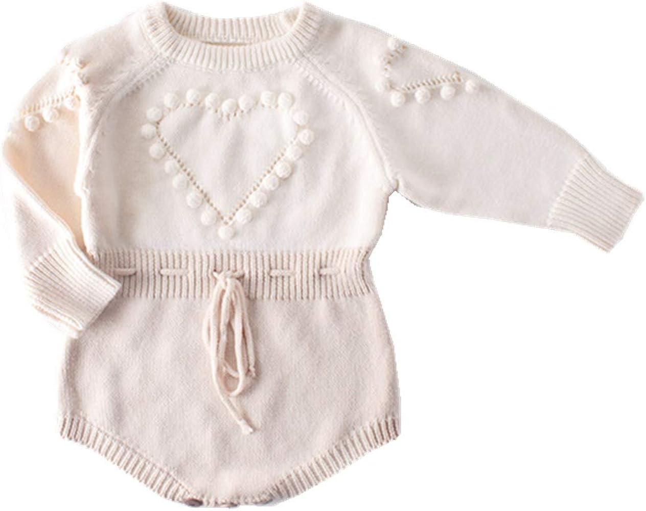 Merqwadd Infant Toddler Baby Girl Warm Romper Solid Longsleeve Knit Sweater Winter Rompers | Amazon (US)