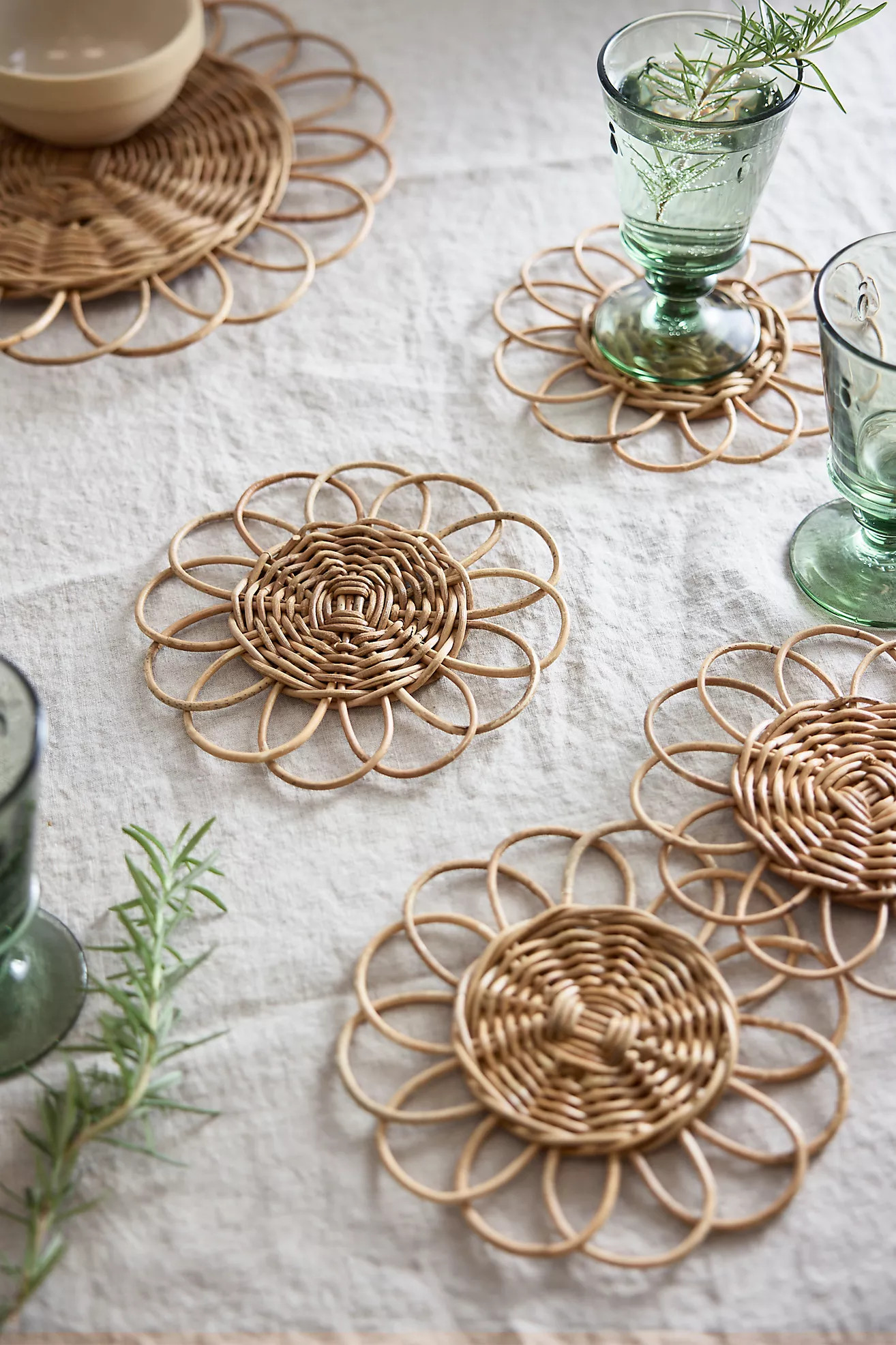 Scalloped Rattan Coasters, Set of 4 | Anthropologie (US)