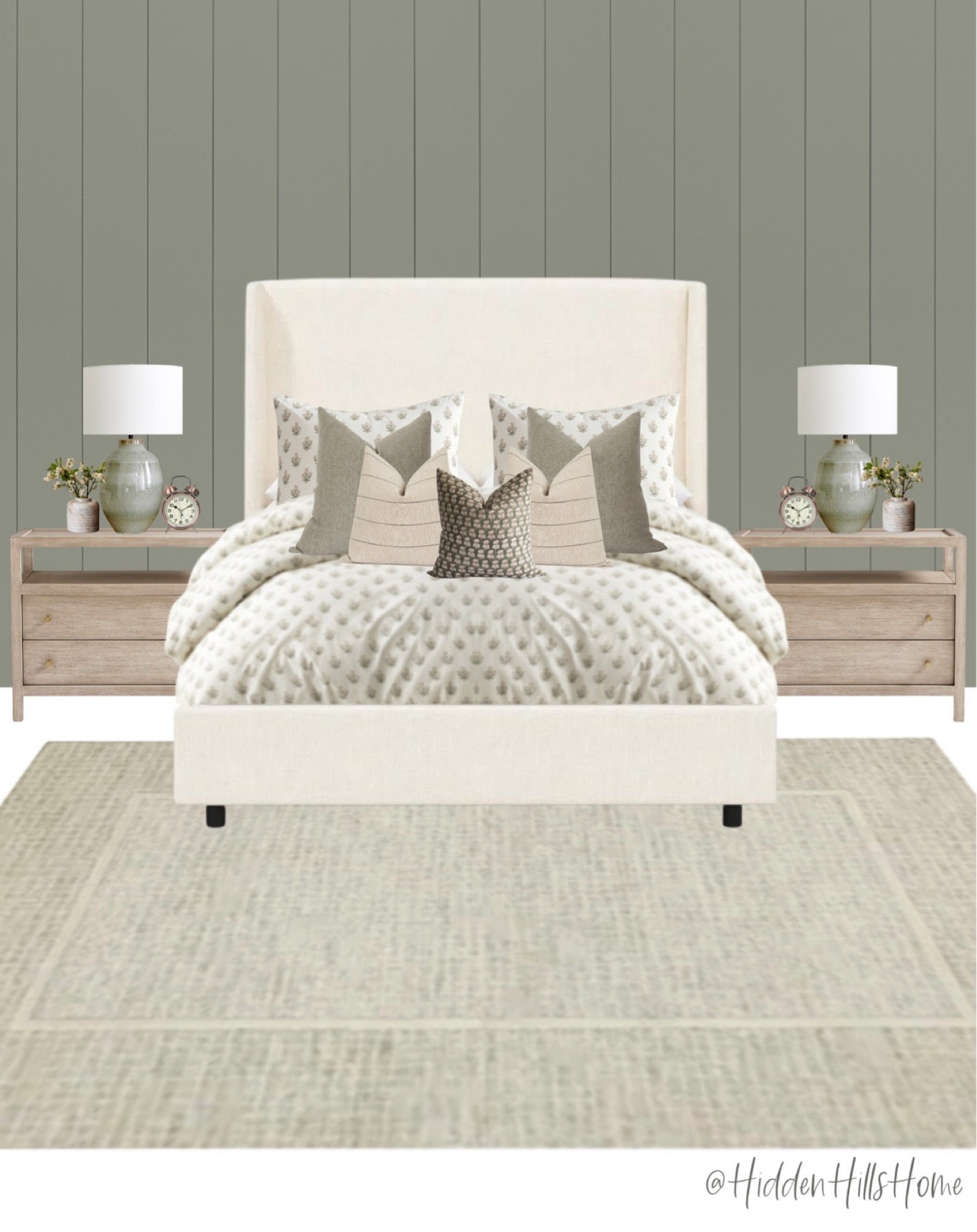 Bedroom decor, bedroom design ideas, bedroom mood board with cream and sage green tones #bedroom 
Wall color is SW Evergreen Fog

#LTKSeasonal #LTKSaleAlert #LTKHome