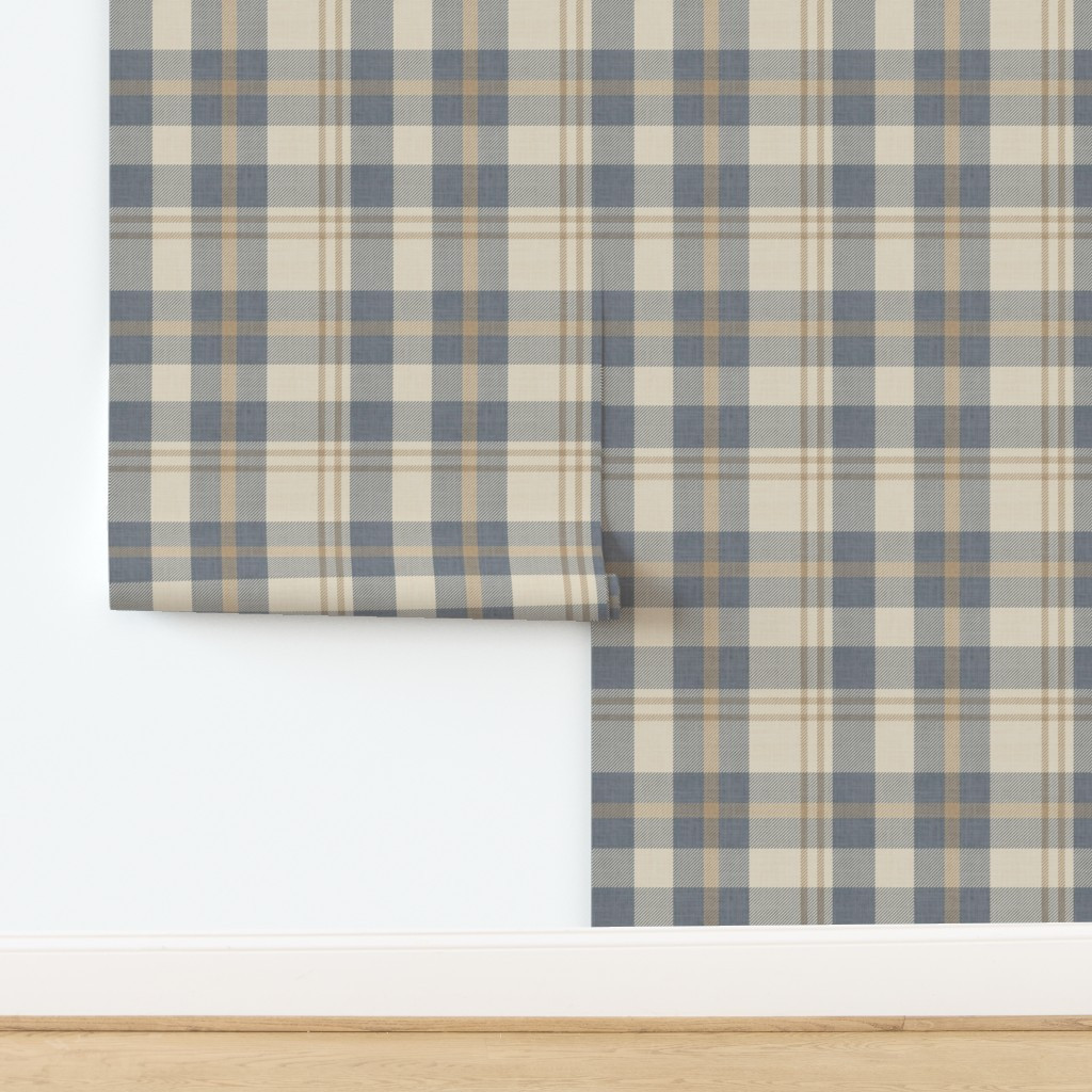 Wallpaper in Modern Farmhouse Plaid in Cream and Slate Blue | Spoonflower