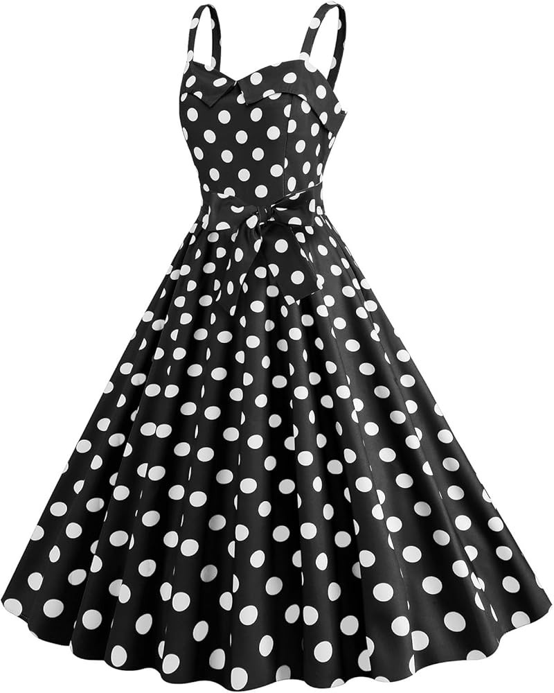 GOKKILRW Womens Classic Polka Dots Dresses 2024 V Neck Spaghetti Strap High Waist Belted A-line S... | Amazon (US)