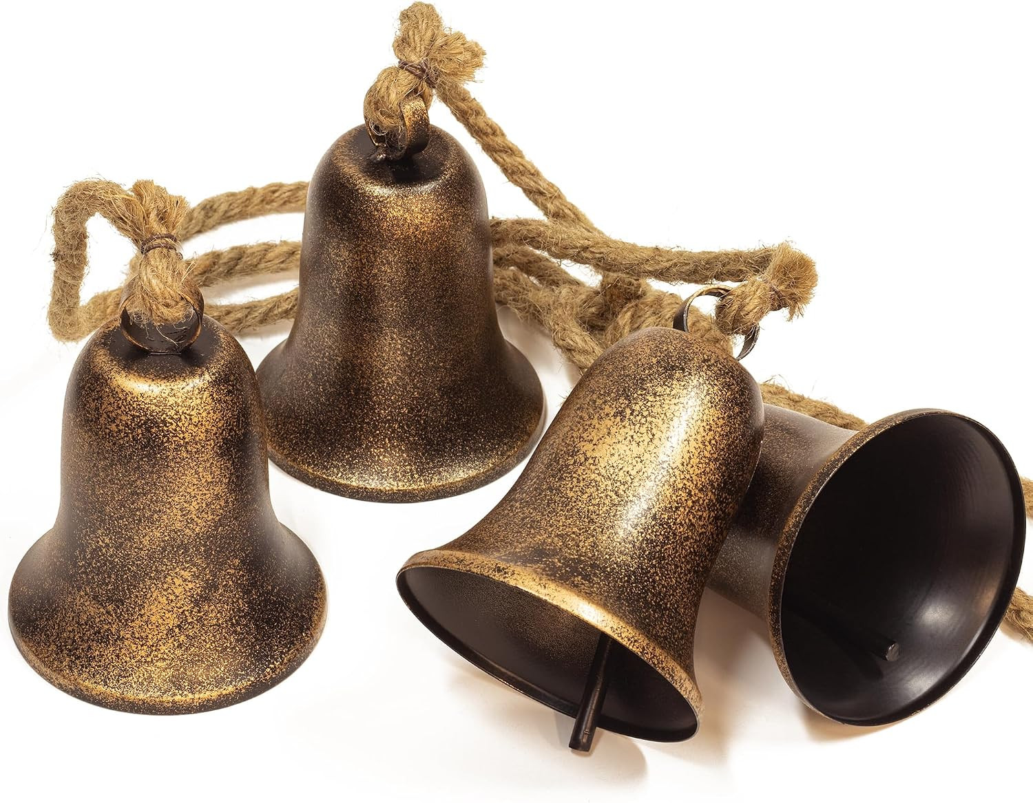 KI Store Triangular Christmas Bell Cluster 4pcs Hanging Metal Cow Bells on Jute Rope for Wreath Garland Christmas Fireplace Mantel Porch Towel Ladder Wall Decor 28-Inch | Amazon (US)