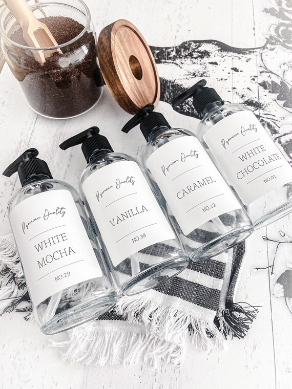 8oz Coffee Syrup Bottle Set/Coffee Syrup Labels/ Syrup Labels/ Clear Glass Dispenser/ Eco Friendl... | Etsy (US)