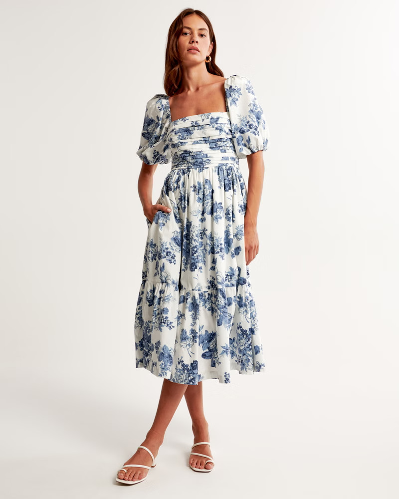 Emerson Poplin Puff Sleeve Midi Dress | Abercrombie & Fitch (US)