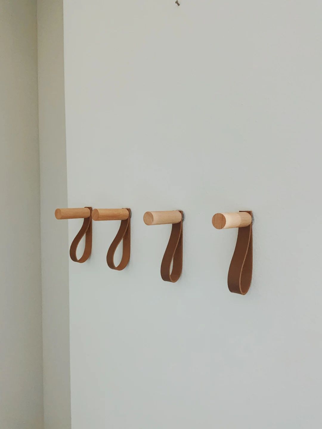 Wood Peg with Leather Strap Minimal Rack Single Wall Organizer Towel Scarf Loop Hanging Storage B... | Etsy (US)