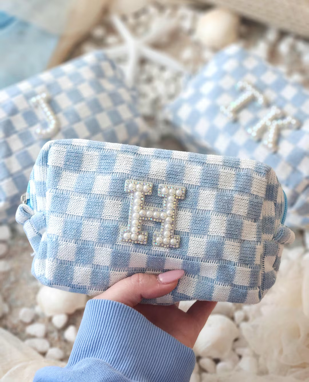 Blue Checkered Cosmetic Bag | Last Toast on the Coast Bridesmaid Favors | Coastal Cowgirl | Custo... | Etsy (US)