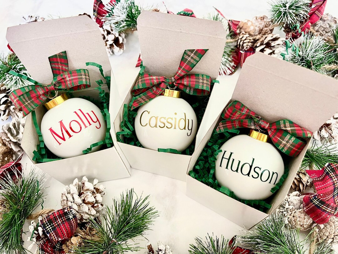 Personalized Glass Ornament, Calligraphy Ornament, Porcelain Ornament, Classic Christmas Ornament... | Etsy (US)