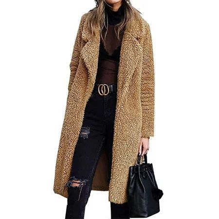Aunavey Women Faux Fur Winter Coats Comfort Warm Fuzzy Fleece Lapel Outerwear Open Front Long Cardig | Walmart (US)