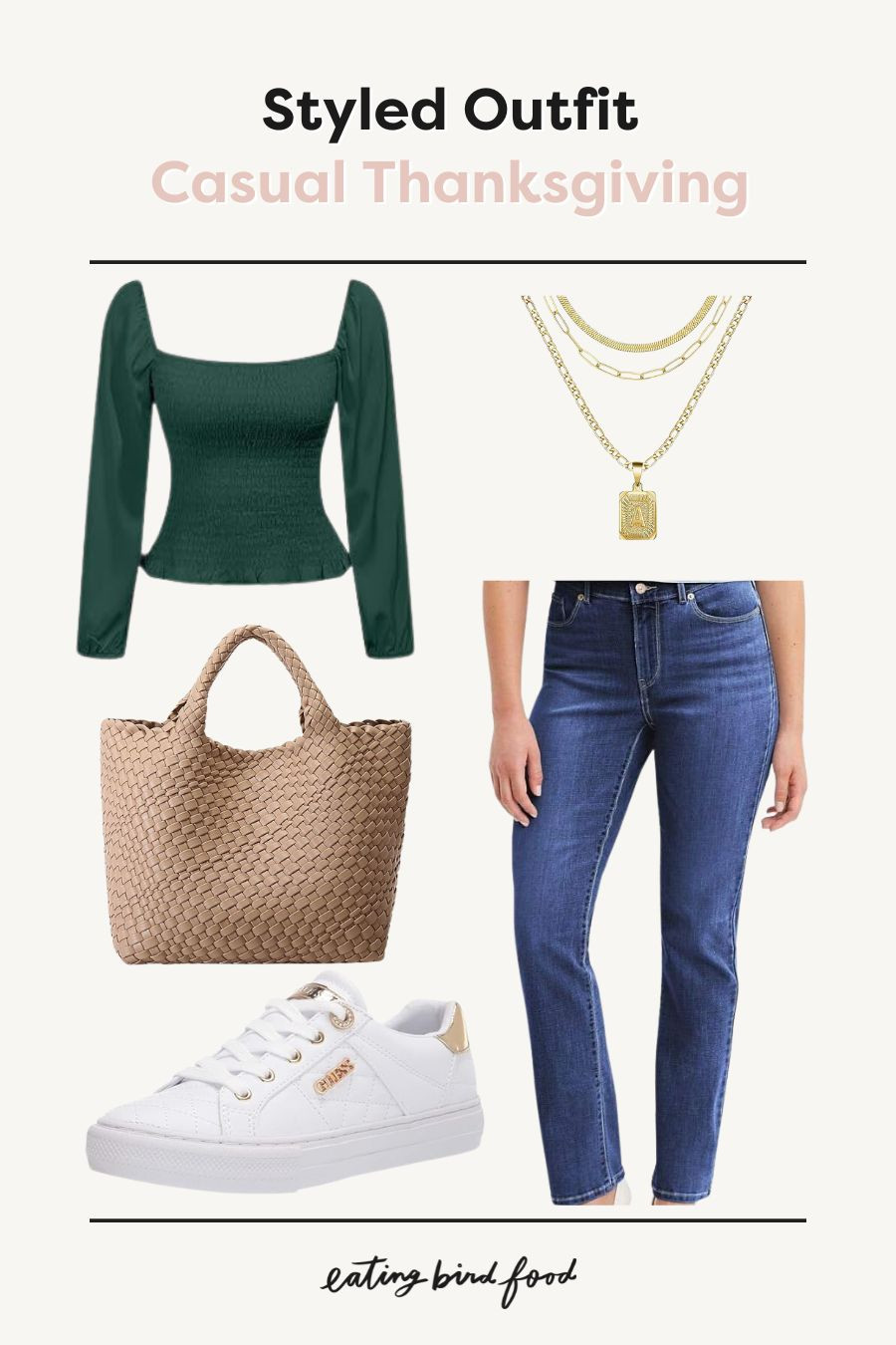 🍂 Styled for a Casual Thanksgiving 🍂

This effortless Amazon outfit is perfect for cozy gatherings! Featuring a flattering green smocked top, classic blue jeans, stylish sneakers, and a chic woven tote bag. Add a layered gold necklace for the perfect finishing touch. Comfortable, cute, and ideal for Thanksgiving dinner! ✨

#ThanksgivingOutfit #AmazonStyle #CasualHolidayLook 

 

#LTKHoliday #LTKSeasonal #LTKStyleTip