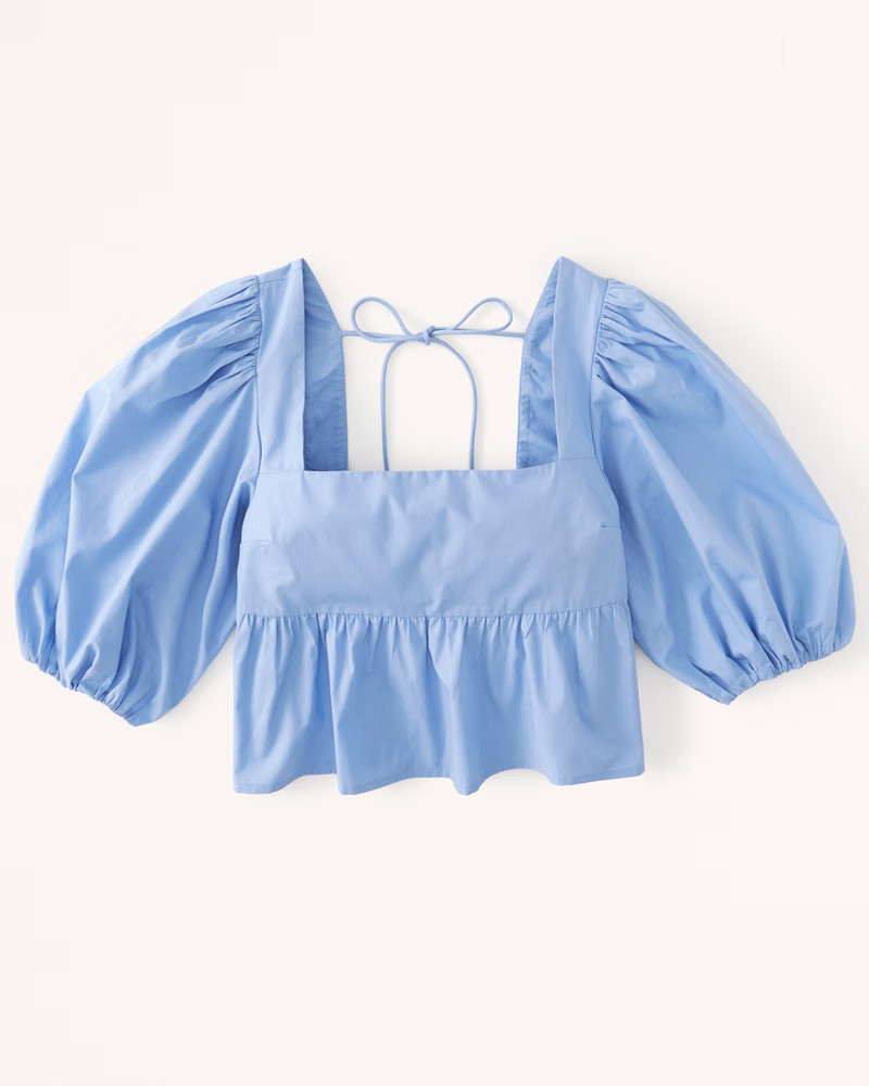 Women's Puff Sleeve Poplin Squareneck Top | Women's Tops | Abercrombie.com | Abercrombie & Fitch (US)