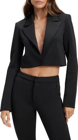 Good American Shiny Scuba Crop Blazer | Nordstrom | Nordstrom