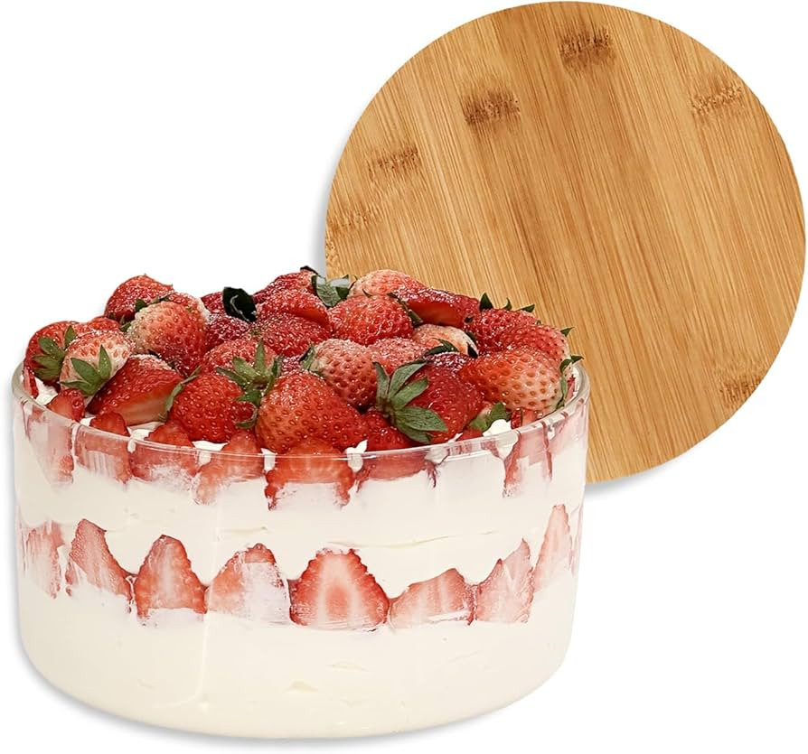 104oz Large Glass Trifle Bowl with Lid, Modern Design Clear Glass Round Dessert Centerpiece Servi... | Amazon (US)