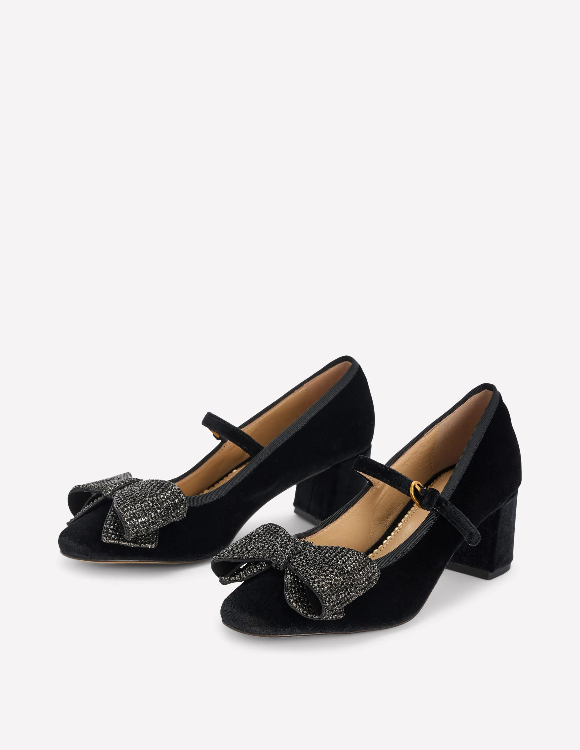Embellished Bow Block Heels-Black | Boden (US)