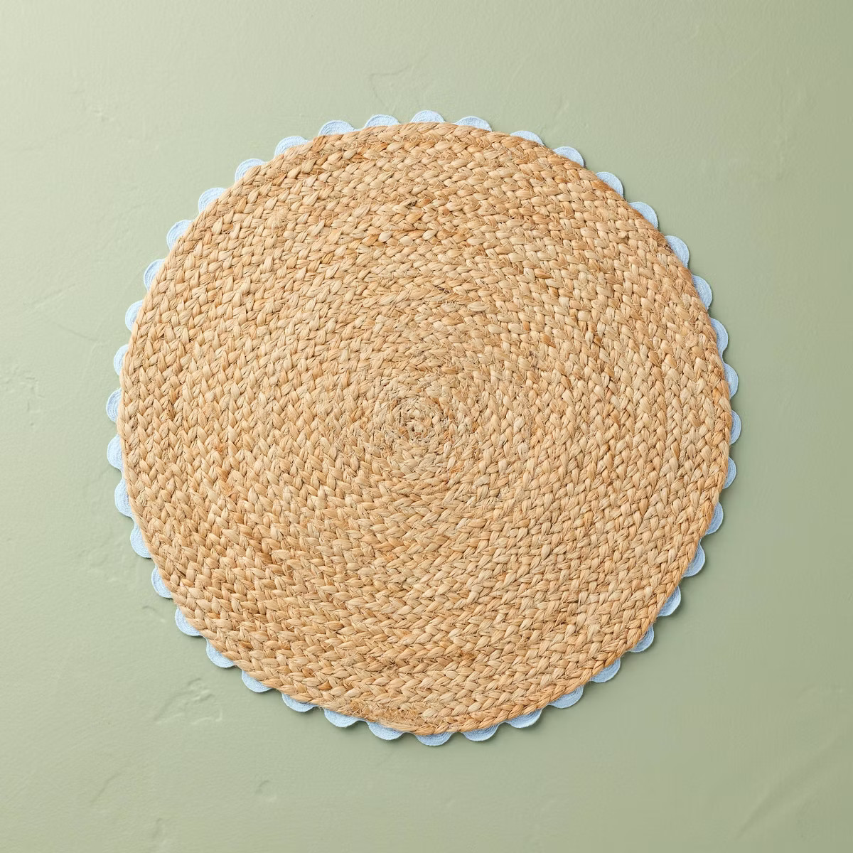 15" Braided Jute Charger Placemat with Crochet Trim Tan/Blue - Hearth & Hand™ with Magnolia | Target