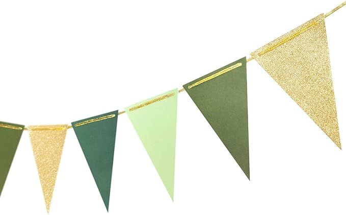 Gold Green Triangle Banner Decoration Greenery Party Supplies Bunting Signs for Birthday Christma... | Amazon (US)