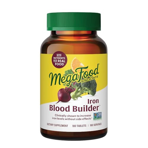 MegaFood Blood Builder Iron Supplement for Women & Men – Increase Iron Levels Without Side Effects – Improves Energy Levels – B12, Folic Acid & Vitamin C for Absorption – Vegan, Non-GMO - 180 Tablets | Amazon (US)