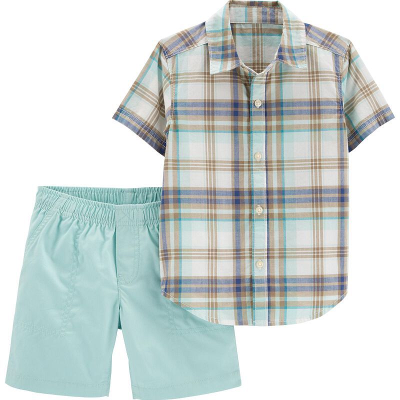 2-Piece Plaid Button-Front Shirt & Short Set | Carter's