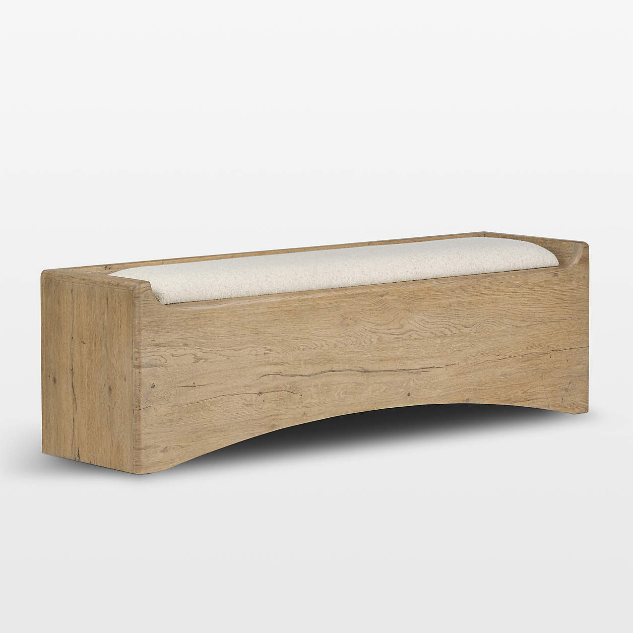 Balon Charter Oatmeal Fabric with Drifted Oak Thick Veneer Storage Trunk | Crate & Barrel | Crate & Barrel