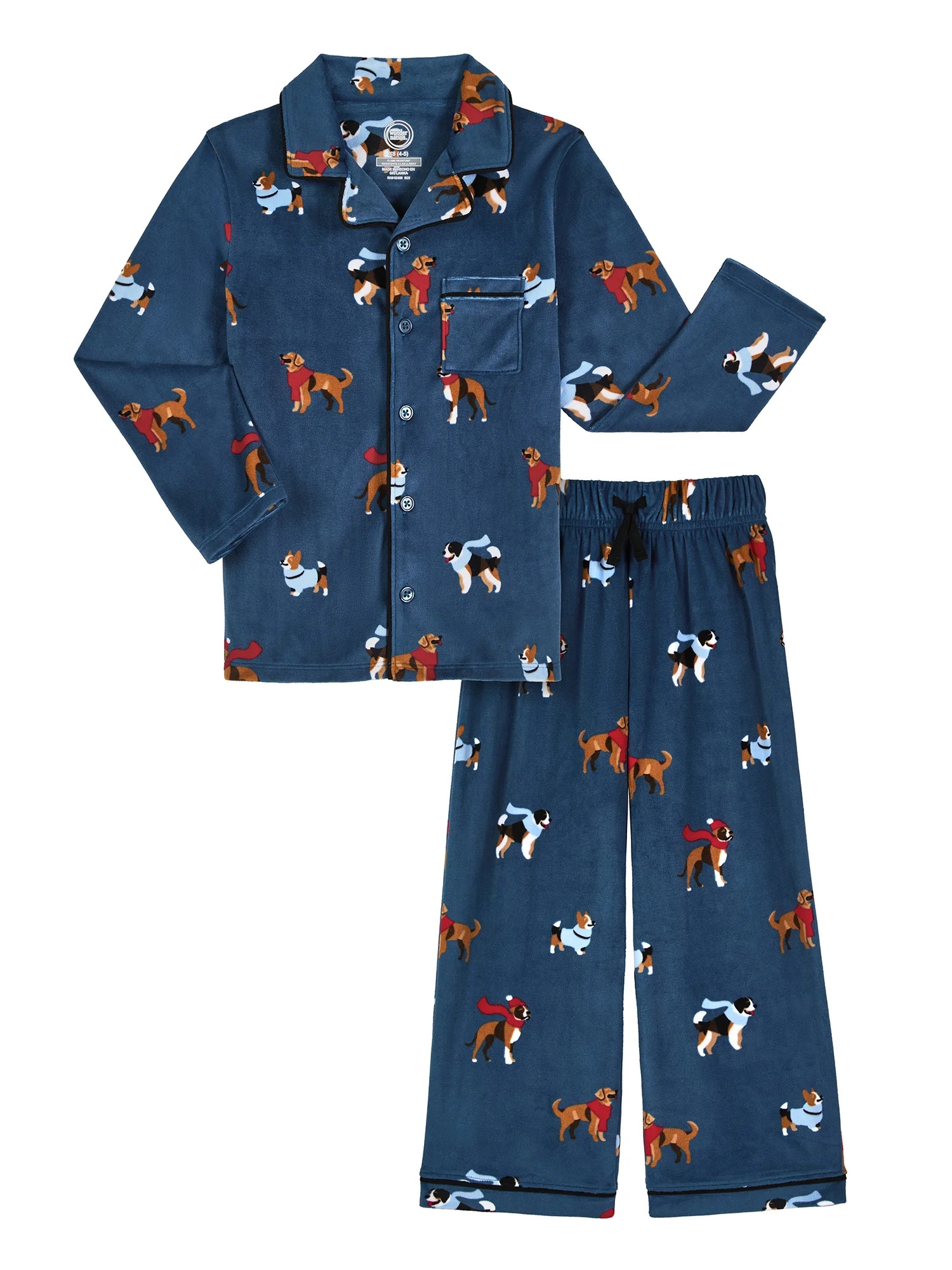 Wonder Nation Boys Long Sleeve Button Front Pajama Top and Pants Set, 2-Piece, Sizes 4-18 | Walmart (US)