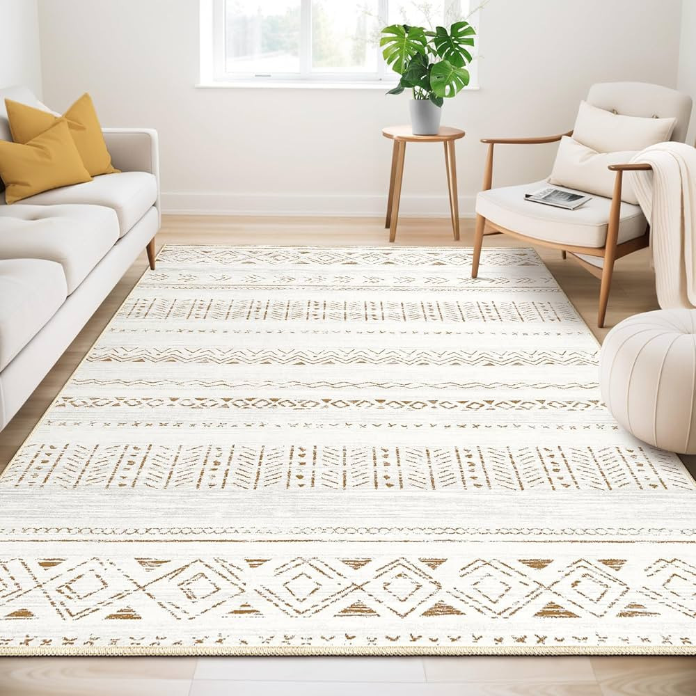Large Living Room Area Rug 5x7: Soft Machine Washable Boho Moroccan Farmhouse Rugs for Bedroom Un... | Amazon (US)