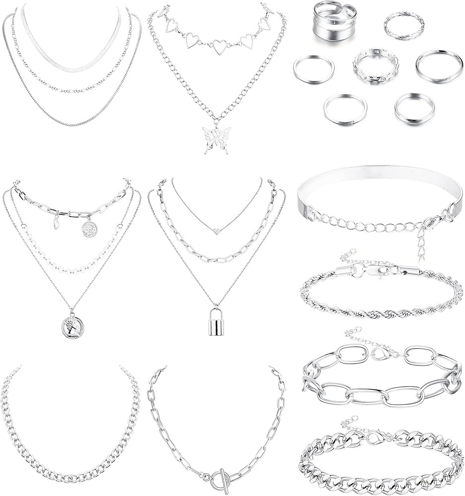 Sanfenly Gold Jewelry Sets for Women Gold Layered Necklaces Chunky Bracelets Knuckle Rings Set Co... | Amazon (US)