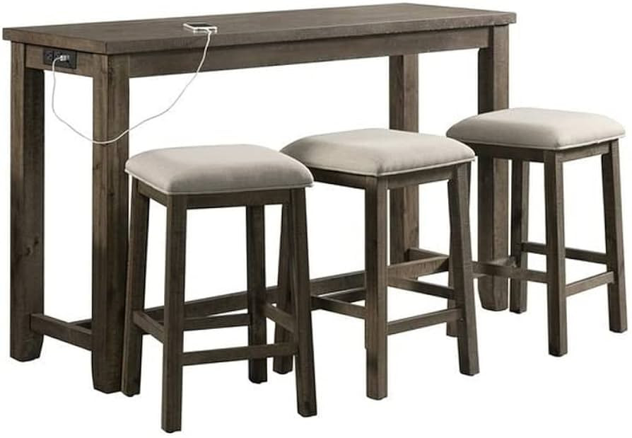 BOWERY HILL Sussex Multipurpose Home Bar Living Room Sofa Table Set with 3 Upholstered Stools, Ch... | Amazon (US)