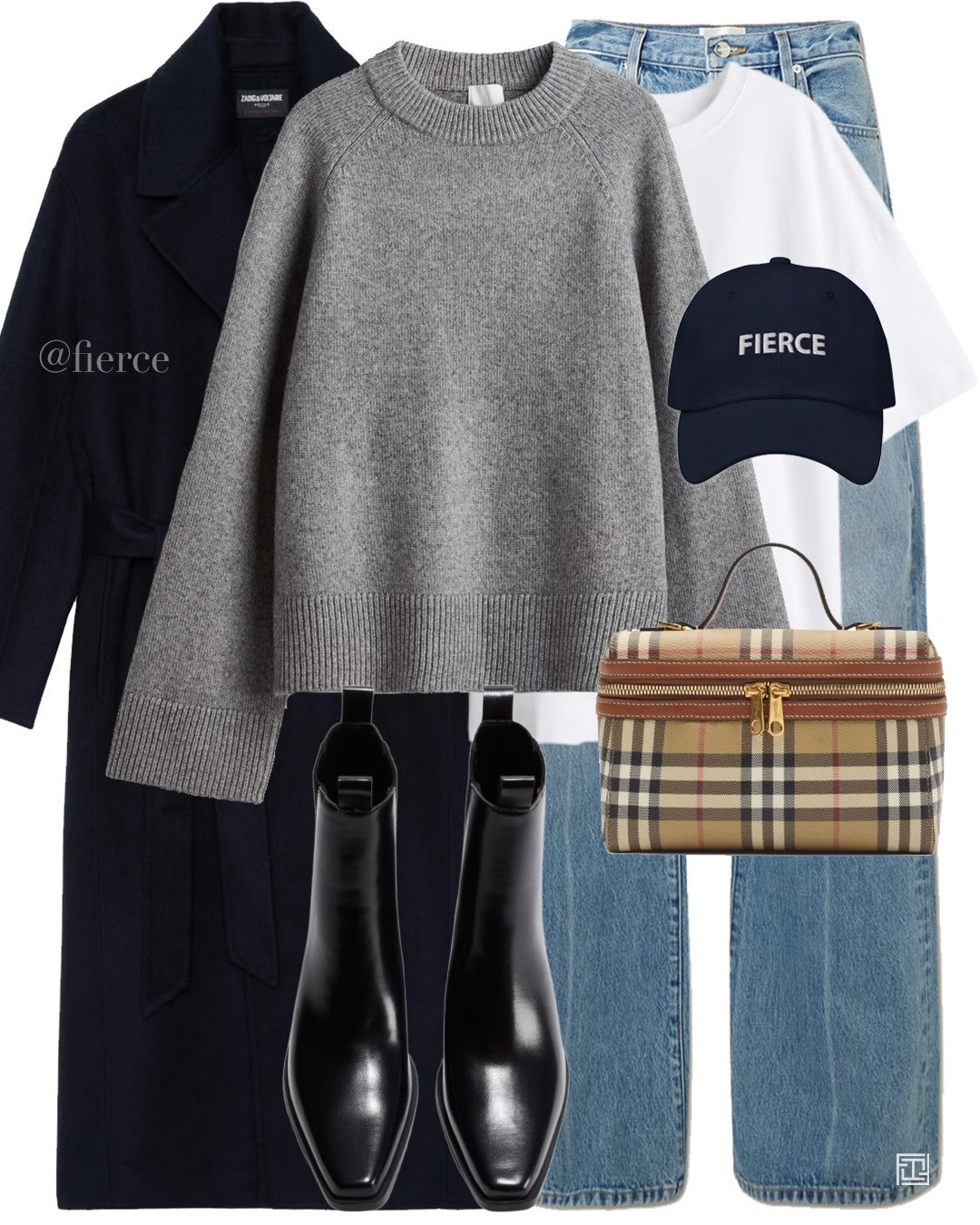 Blue jeans navy wool coat black ankle boots grey jumper Burberry bag casual chic outfit city break 

#LTKwinter #LTKuk #LTKeurope