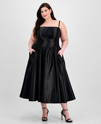 B Darlin Plus Size Satin Square-Neck Midi Dress - Macy's | Macy's