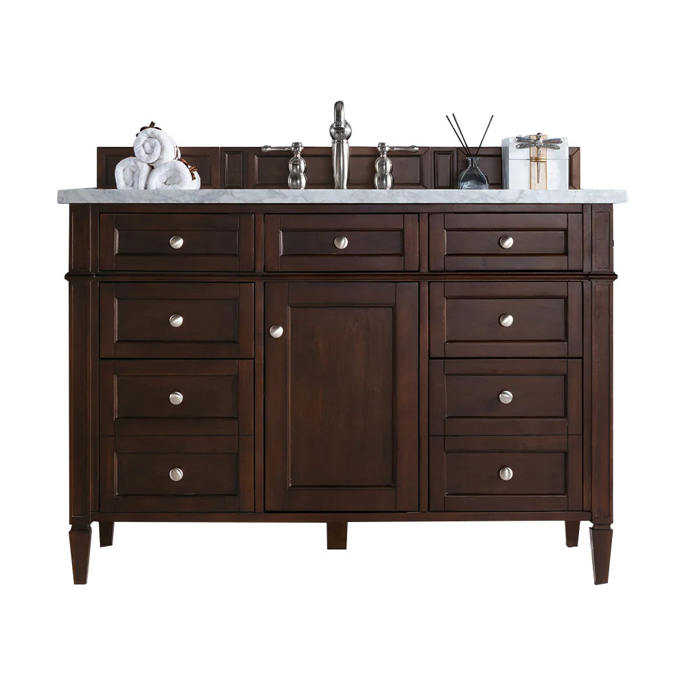 James Martin Vanities Brittany 48-in Burnished Mahogany Undermount Single Sink Bathroom Vanity with Carrara Marble Marble Top one_size in Brown | Lowe's