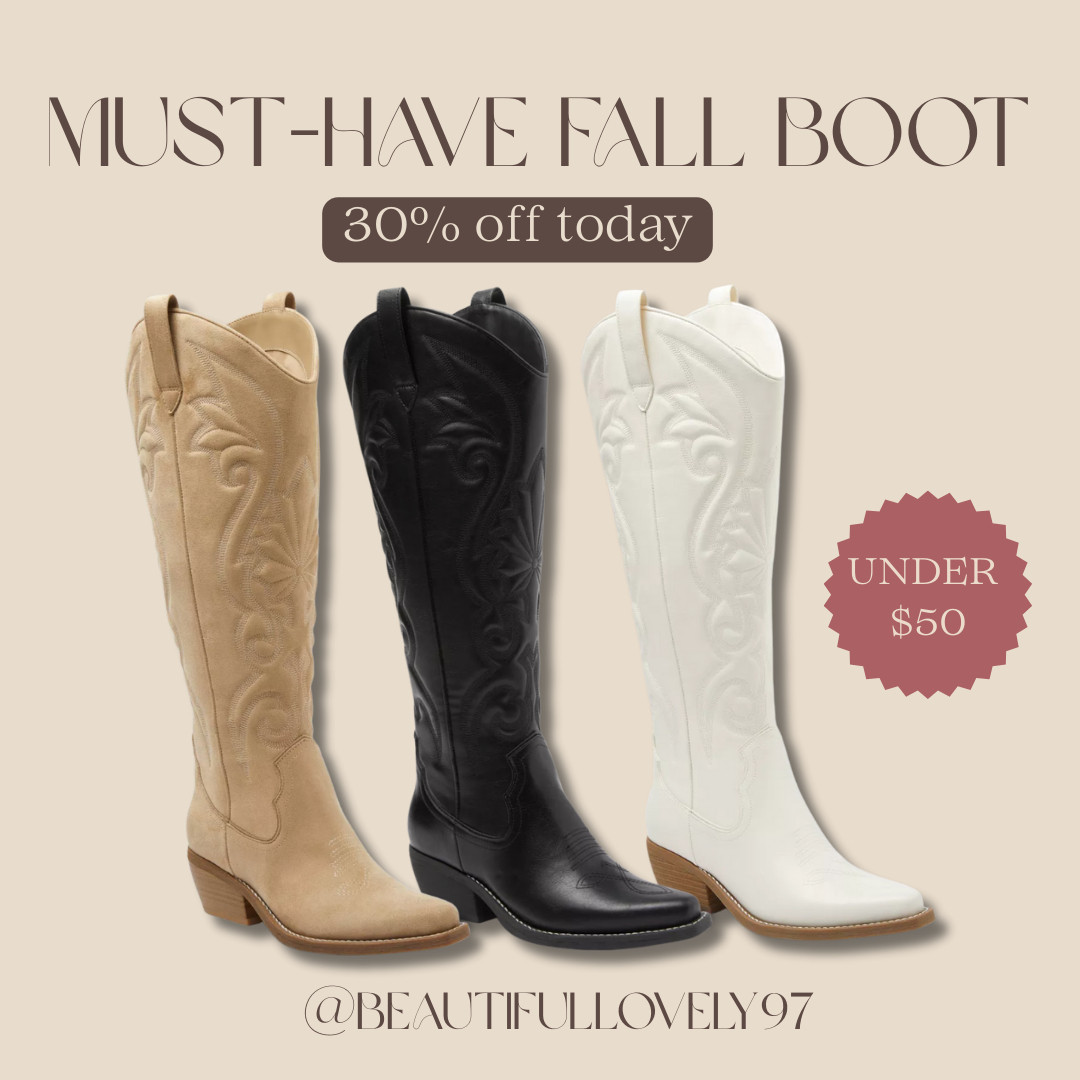 Must-Have Fall Boots on Sale
Step into fall in style with the must-have Kenzie Tall Western Boots 👢🍂 Now on sale! Featuring memory foam insoles for all-day comfort, a textured TPR outsole for traction, and a mid-calf pull-on design with a 2-inch block heel—these western-inspired boots are the perfect mix of style and function. Shop them now before sizes sell out! 

 #LTKSaleAlert #LTKShoeCrush #LTKautumn
