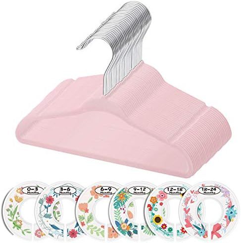 Minnebaby Velvet Baby Hangers 30 Pack, Ultra Thin No Slip Nursery Clothes Hangers with 6 Pcs Cute... | Amazon (US)