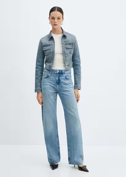 MANGO - Cropped denim zip-up jacket light vintage blue - S - Women | MANGO (US)
