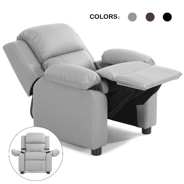 Deluxe Padded Kids Sofa Armchair Recliner Headrest Children w/ Storage Arms Gray | Target