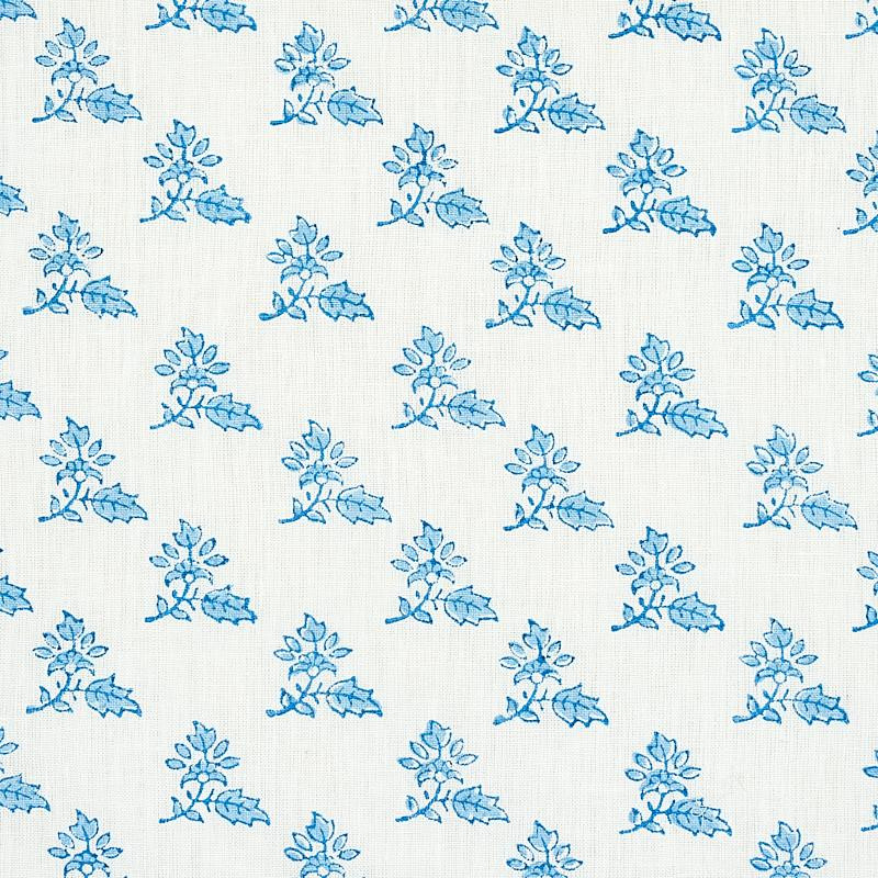 Schumacher Torbay Hand Blocked Print Blue Fabric | DecoratorsBest