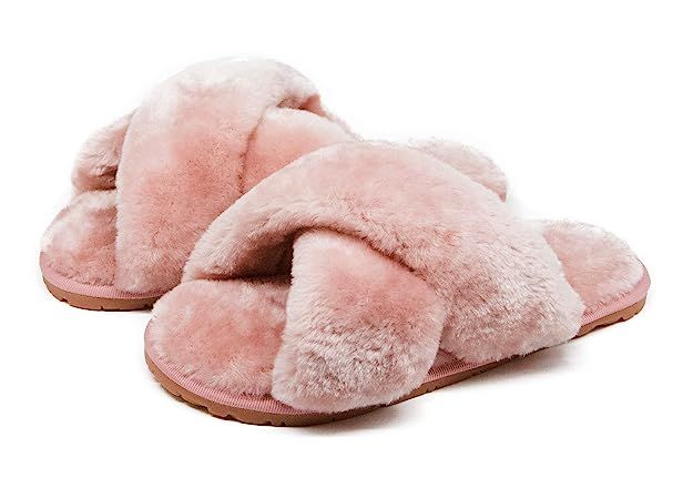 Women's Fuzzy Fluffy Furry Fur Slippers Flip Flop Open Toe Cozy House Memory Foam Sandals Slides ... | Amazon (US)