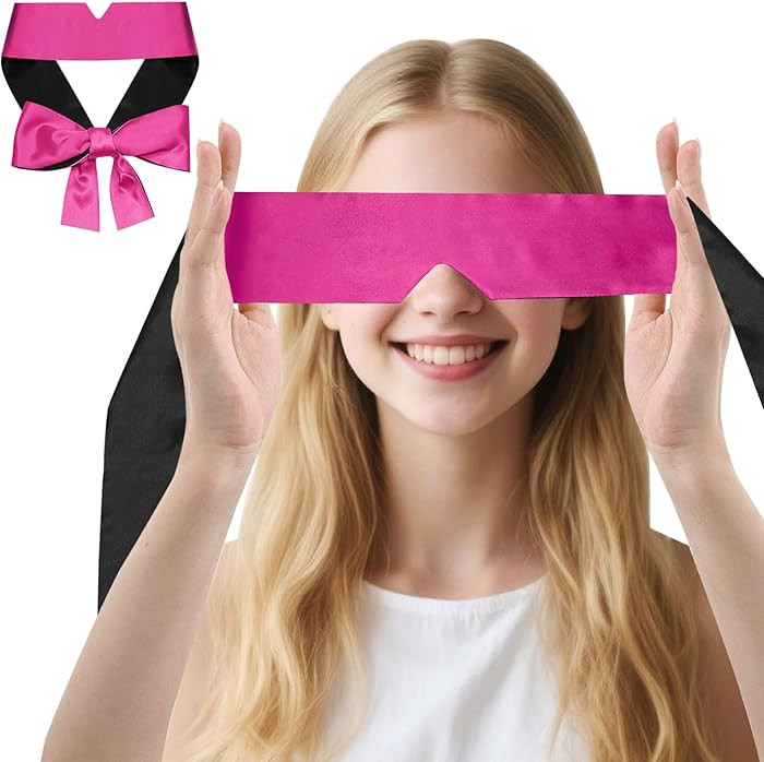 2 Pcs Satin Eye Mask for Sleeping, Black and Hot Pink Blindfold Silk Sleep Mask, Soft Comfortable... | Amazon (US)