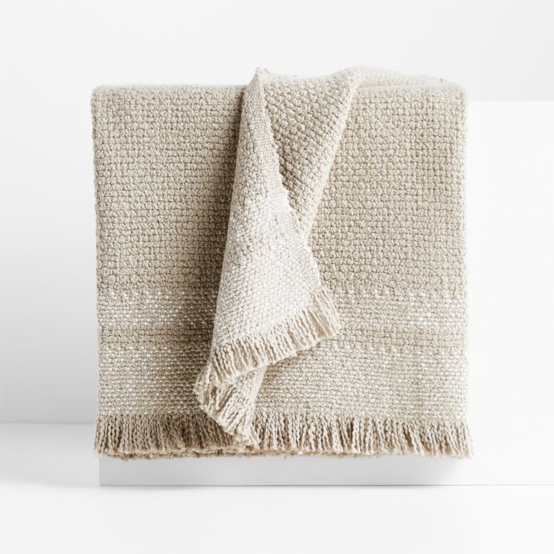 Weekend Sand Beige Organic Cotton 70"x55" Fringe Decorative Throw Blanket + Reviews | Crate & Bar... | Crate & Barrel