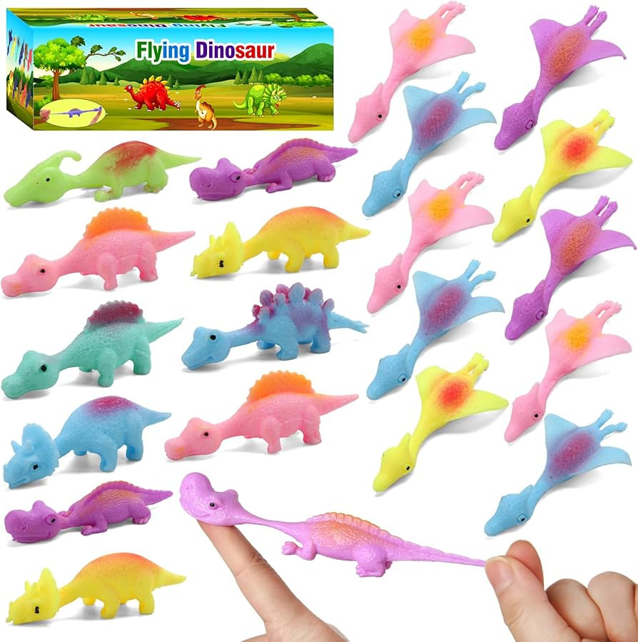 20 Pcs Slingshot Dinosaur Finger Toys, Valentines Classroom Gifts Flying Dinosaur Party Favors fo... | Amazon (US)