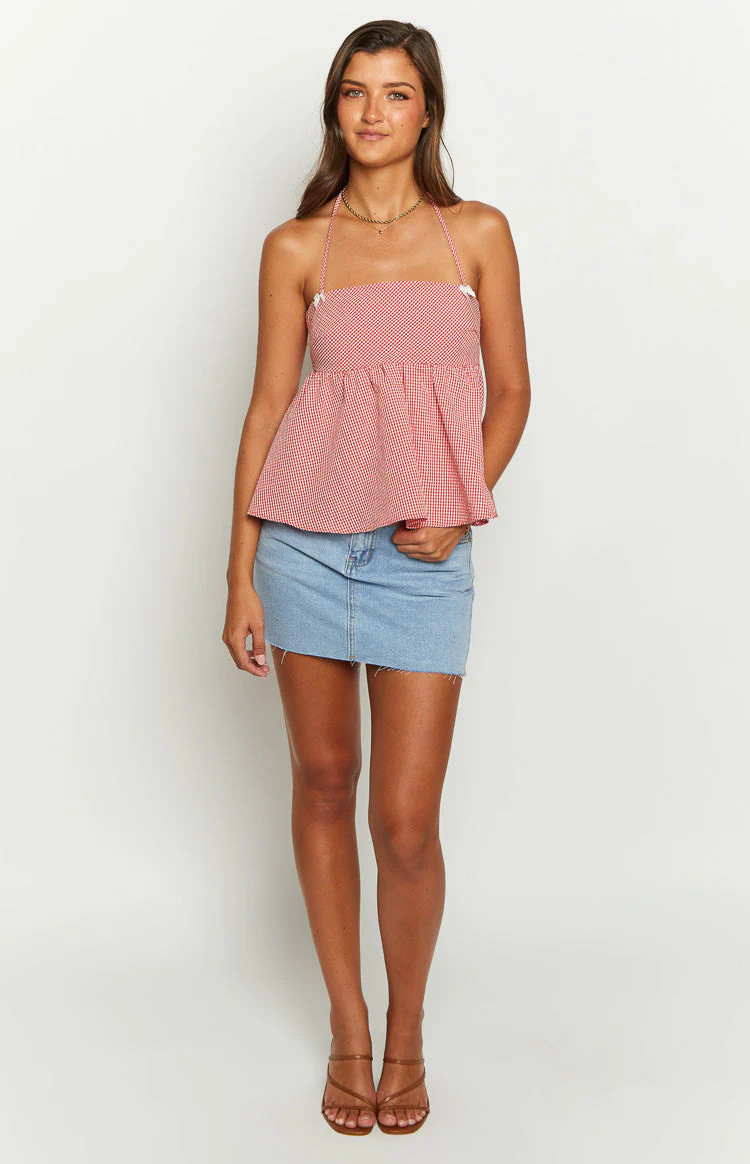 Aspen Red Gingham Halter Top | Beginning Boutique (US)