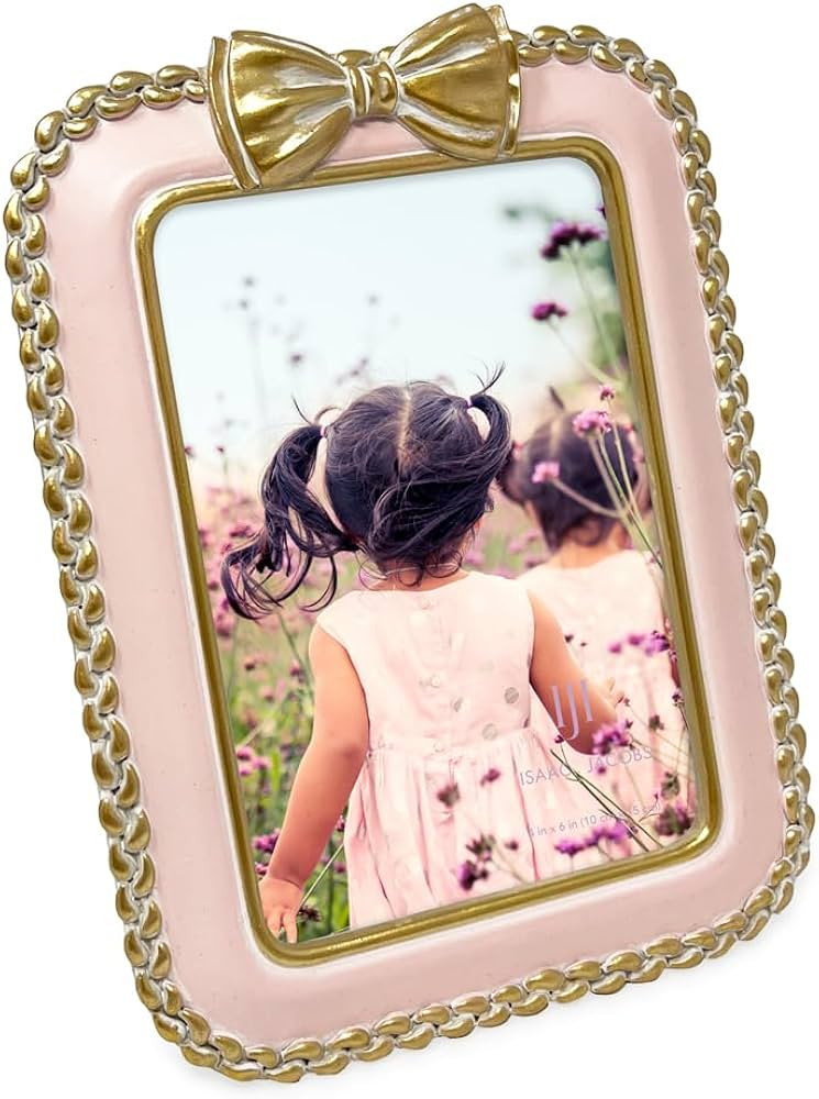 Isaac Jacobs 4x6 Blush with Gold Braided Bow Frame for Tabletop and Wall Display, Decorative Desi... | Amazon (US)