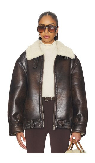 superdown Georgiana Faux Leather Jacket in Brown. - size M | Revolve Clothing (Global)